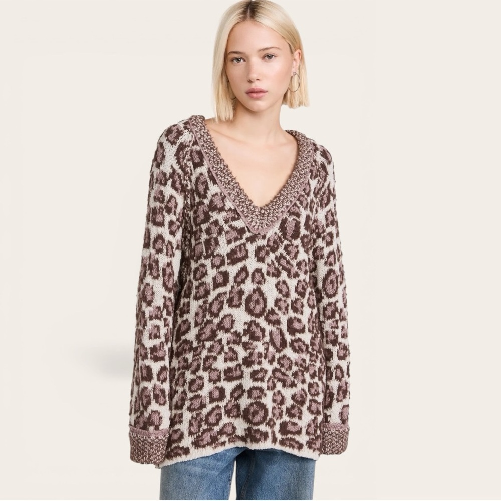 🌺FREE PEOPLE LITTLE ANIMAL V NECK GREY ANTLER COMBO PULLOVER